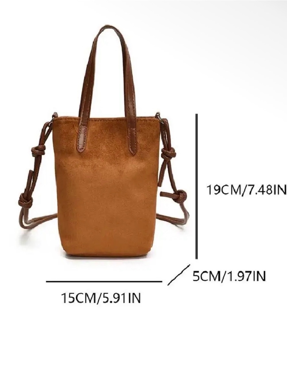 Brown Suede Mini Tote Bag with Knotted Strap